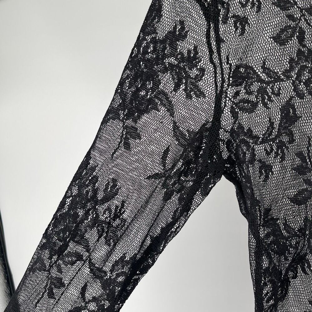 SHEIN Medium Black Sheer Floral Lace Layering Top Scalloped Mesh Y2K - Picture 7 of 13